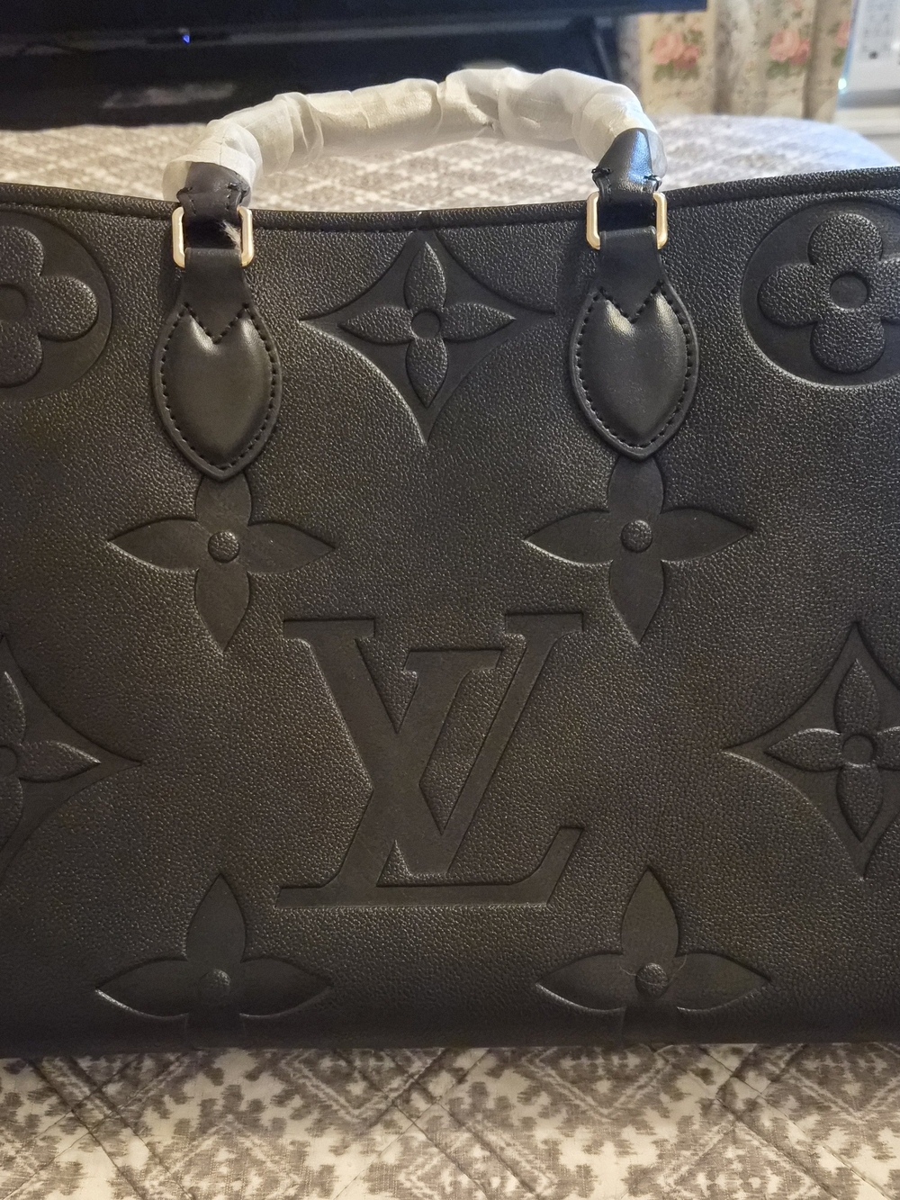 Louis Vuitton Black Embossed Monogram Leather Tote